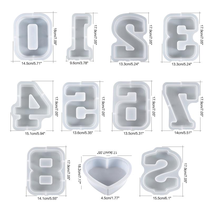 Upgraded Number Molds for Resin Numerals Silicone Molds Cute Heart Dollar Sign Fitting for Epoxy Resin Art Letter Resin
