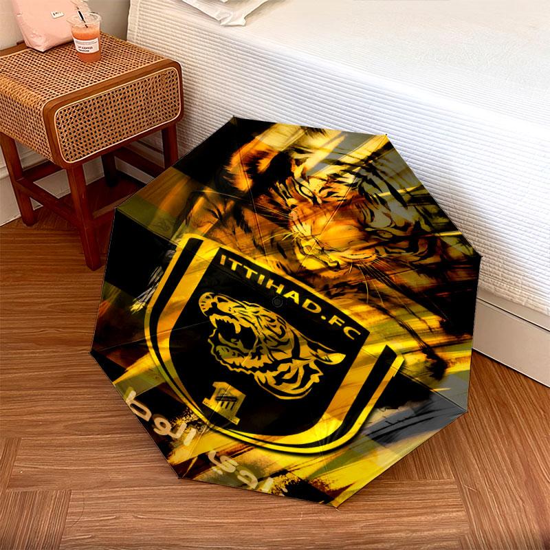 1 PC Automatic Folding Umbrella - Al-Ittihad FC Pattern, Portable & Foldable Design with 8 Ribs, Christmas Birthday Gifts