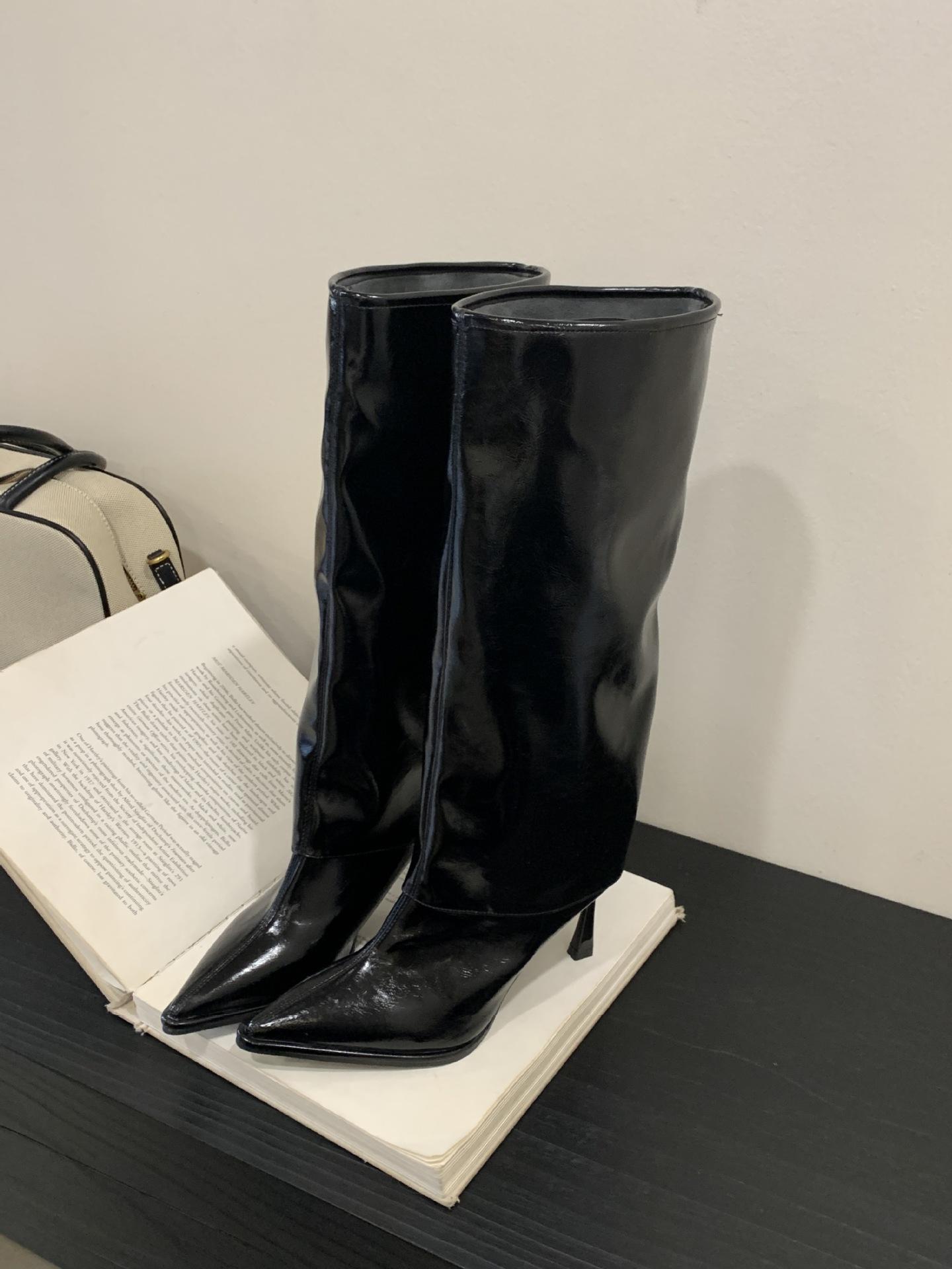 2025 осень новый ретро маленький острый ремешок корейская версия тонкие тонкие высокий каблук высокие сапоги женские 35