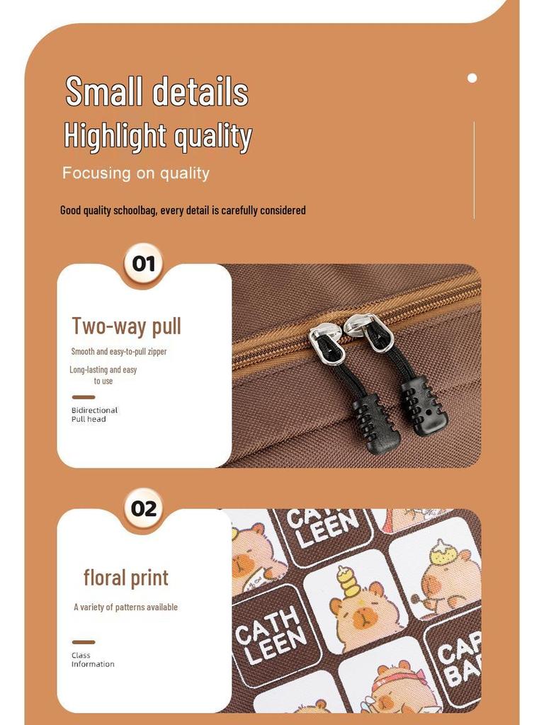 Ryggsäck med stor kapacitet och vattentät kapybara för barn - Lättviktig, ryggskyddande skolväska