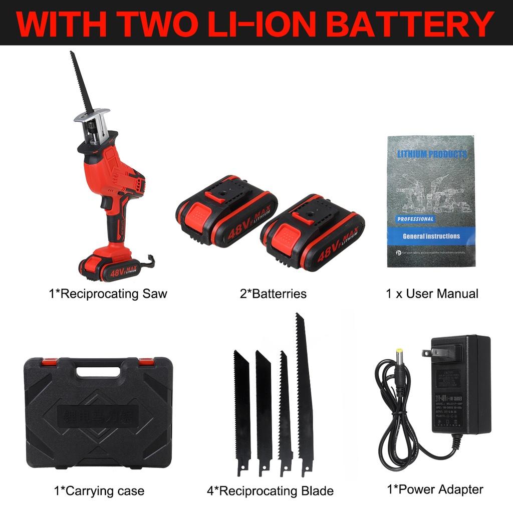 48V Cordless Reciprocating Saw High Speed Chainsaw Wood Metal PVC Pipe Cutting Reciprocating Saw Power Tool with 7500mAh Battery