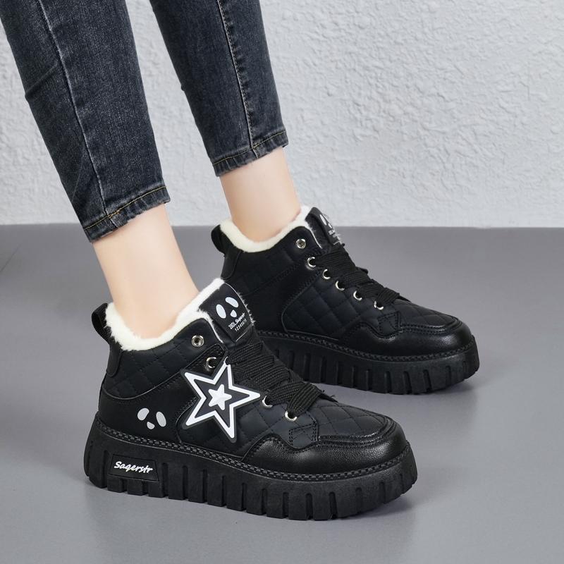 34-42 Winter Women's Large Fashion Thick Bottom High Top with Velvet Warmth High Top Cotton Shoes Snow Boots