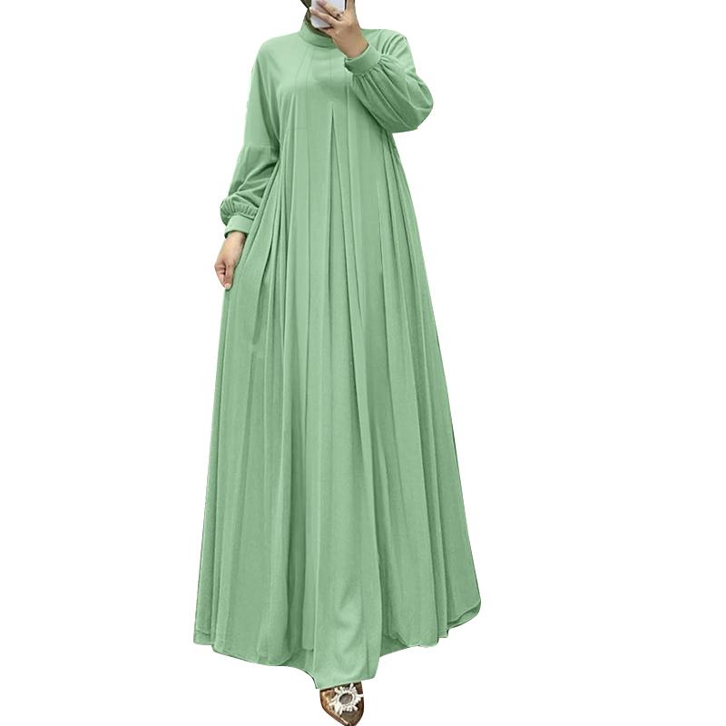 

ZANZEA Женское повседневное свободное платье с круглым вырезом и длинным рукавом S зелёный