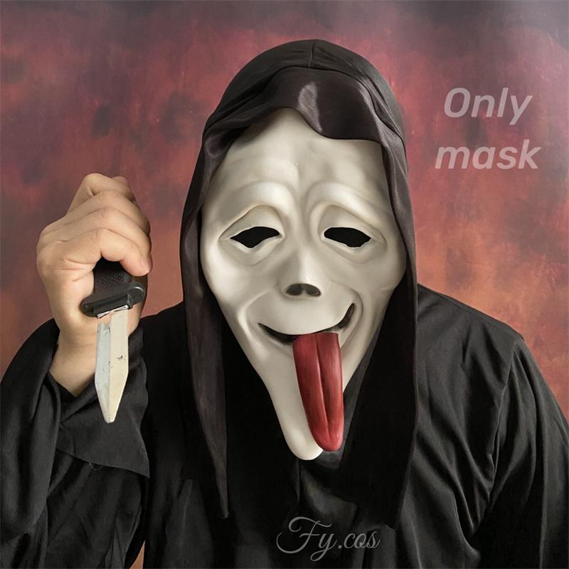 Horror Ghost Mask Realistic Scream Tongue Scary Ghost Face Latex Mask  Cosplay Killer Mask Demon Slayer Halloween Costume