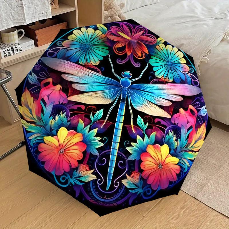 1pc Colorful Dragonfly Floral Mandala Umbrella with Plastic Handle,Suitable for All Seasons Home Travel Outdoor UmbrellaDD1000