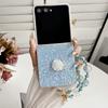 Phantom Glitter White Rose Mobile Phone Case for Samsung Z FLIP7/6/5/4 Portable Bead Chain 3rd Generation Folding Case