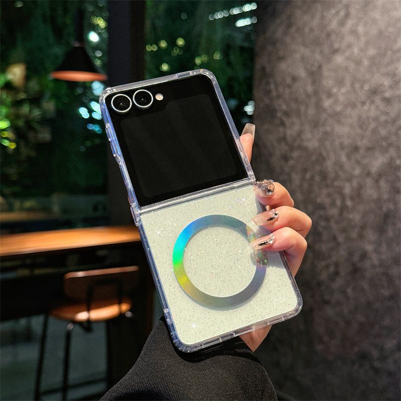 Applicable To Samsung Zflip7 Mobile Phone Case Star Magnetic Folding Screen Colorful Laser Gradient IMD Technology