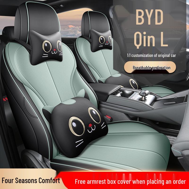 BYD Qin L Compatible Full Leather Car Seat Cushion - All-Season, Five-Seat Design