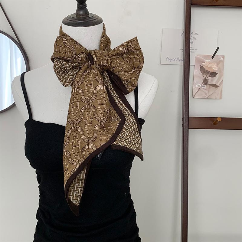 

Весенне-осенний шелковый шарф женский двухслойный модный длинный шарф из искусственного шелка на ощупь шарф для защиты шеи универсальный длинный диагональный шарф