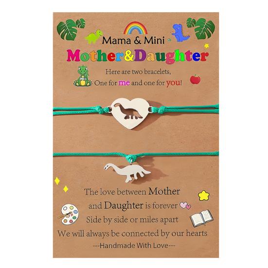 Mother Day Bracelet Dinosaur Element Handmade Heart Pendants Adjustable Size Women Wristband Meaningful