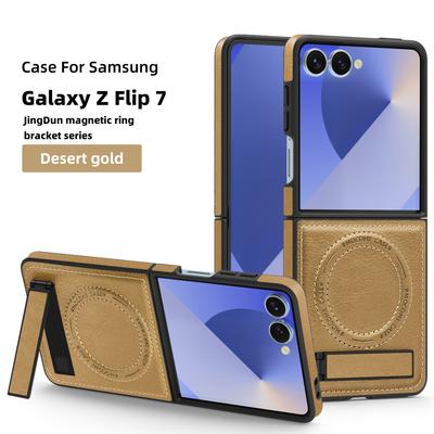 For Samsung Galaxy Z Flip 7 5 6 4 3 FE Leather Phone Case Wireless Charging Phone Case Holder Protective Cover