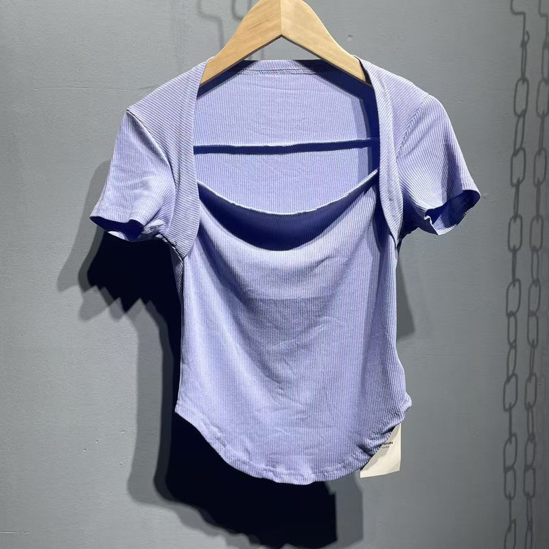 

Export Summer Women s Clothing Pure Desire Style Rayon High Elastic Short Sleeve Square Neck T-shirt Base All-Matching off-Shoulder Tops Blue S