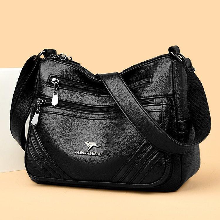 Women's Genuine Leather Has Opened the Messenger Bag, Autumn and Winter Fashion Multi-layer Shoulder Bag, Soft Leather Medium Mother Bag.
