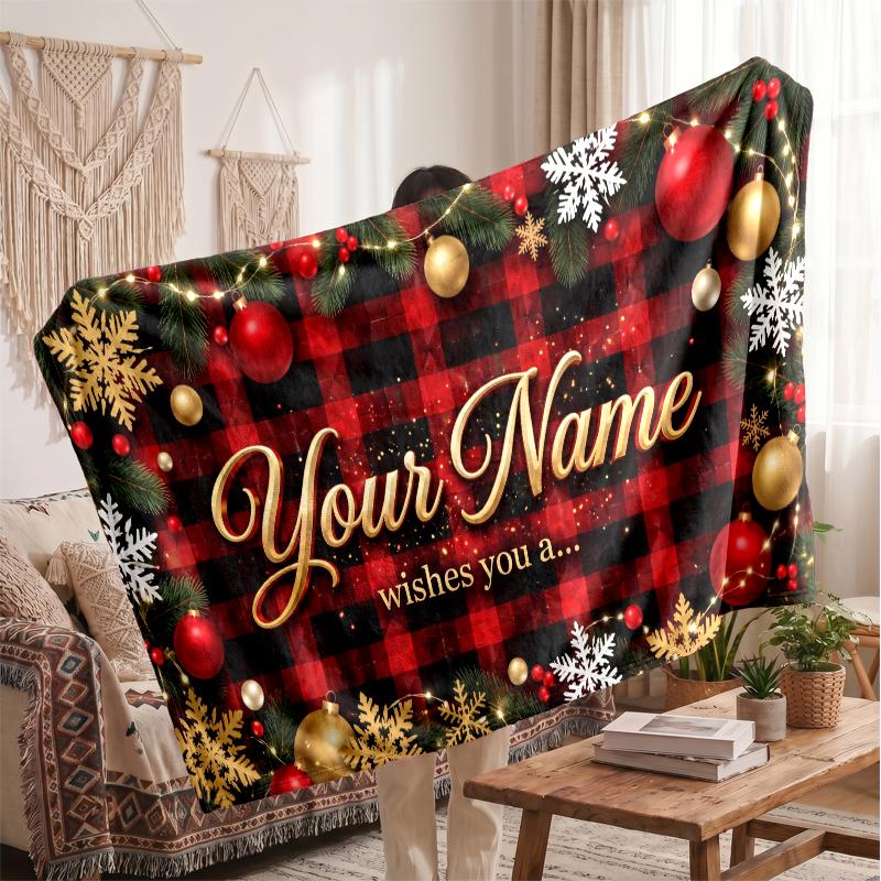 Coperta in Flanella Stampata con Nome Personalizzato di Natale Caldo Confortevole Coperta da Letto Decorazione per la Casa Regalo Festivo