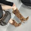 Fashion Leopard Print Boots Boots Women's Autumn and Winter New Retro Pointed But Knee Boots