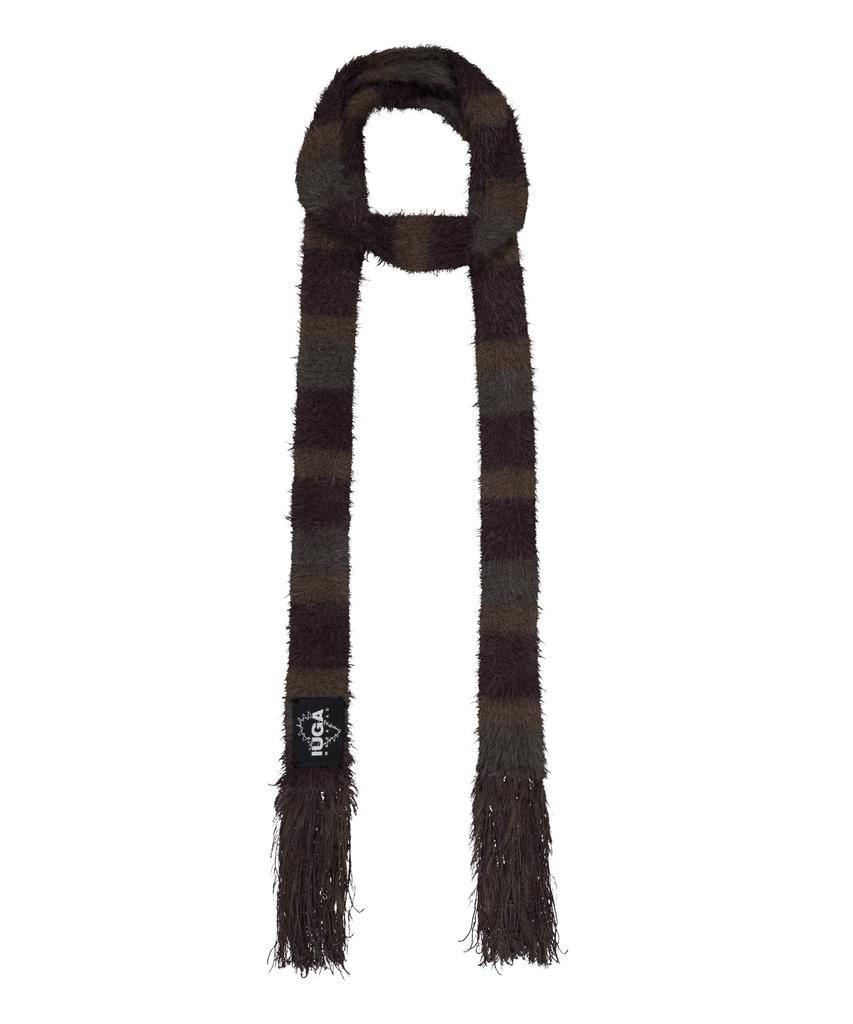 IUGAMAKARAS Striped Hairy Skinny Muffler (Brown)