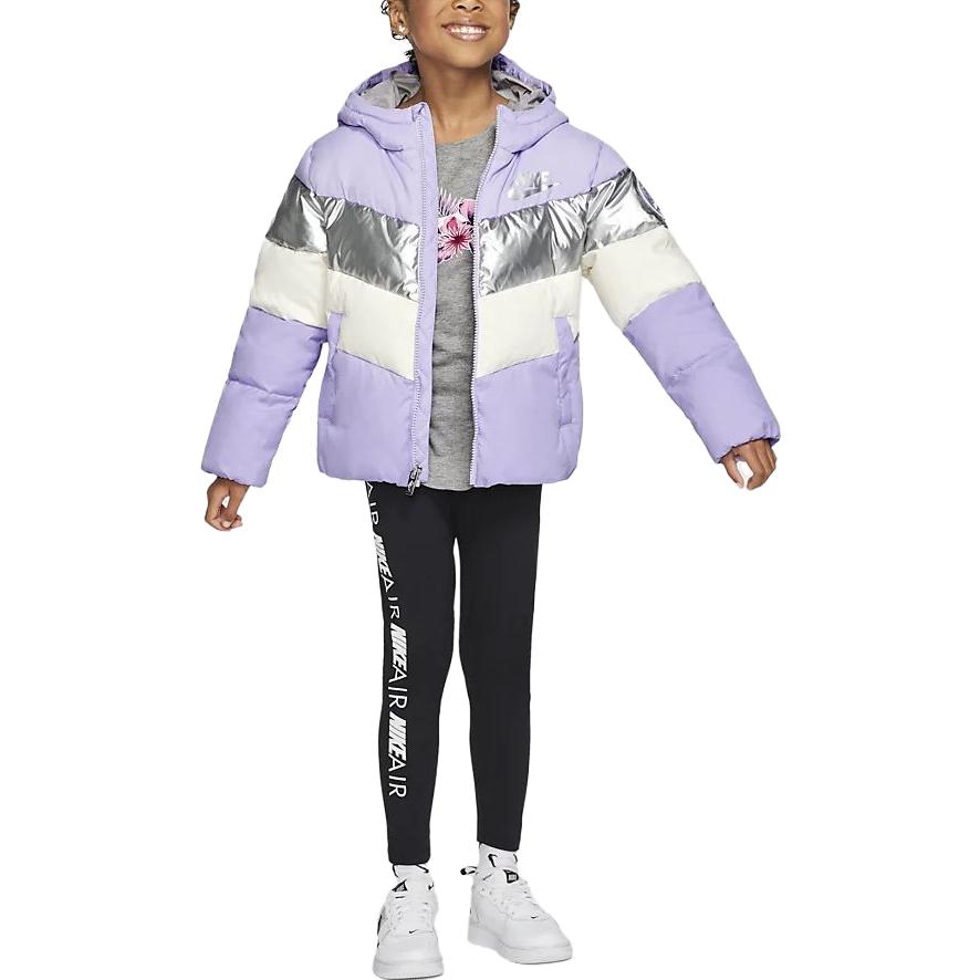Nike Color Block Hooded Zip-Up Casual Down Jacket Kids jackets Lavender-Purple CQ8712-539