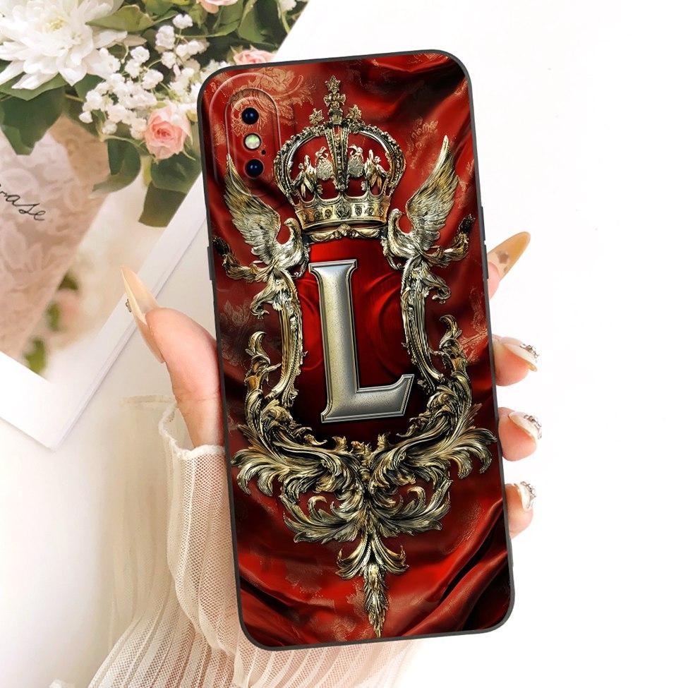 For iPhone X A1865 Phone Case For iPhone XS A2097 Cover Luxury A-Z Letters Fashion Crown 2D Painted Silicone Casing