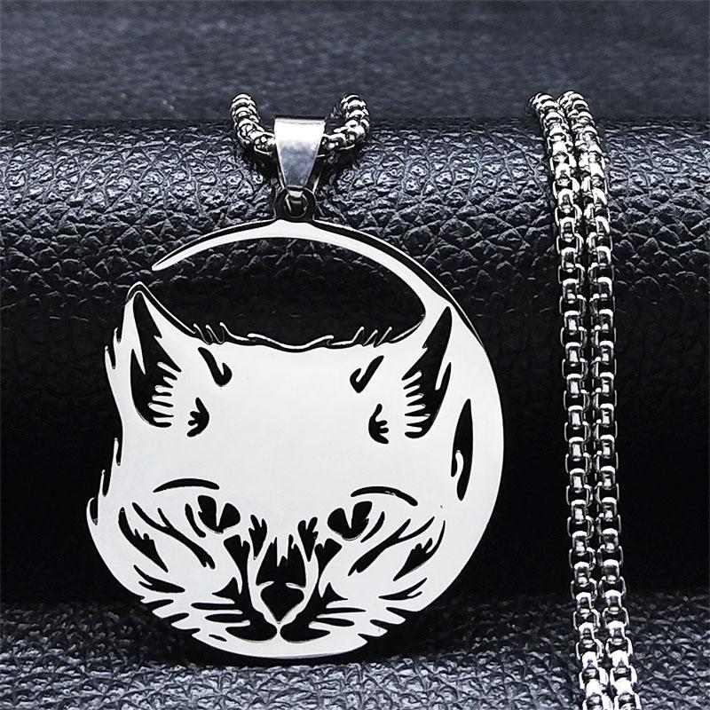 Aesthetic Cat Flower Moon Crescent Necklace for Women Men Stainless Steel Silver Color Bohemia Chain Gift Jewelry Collar 3220