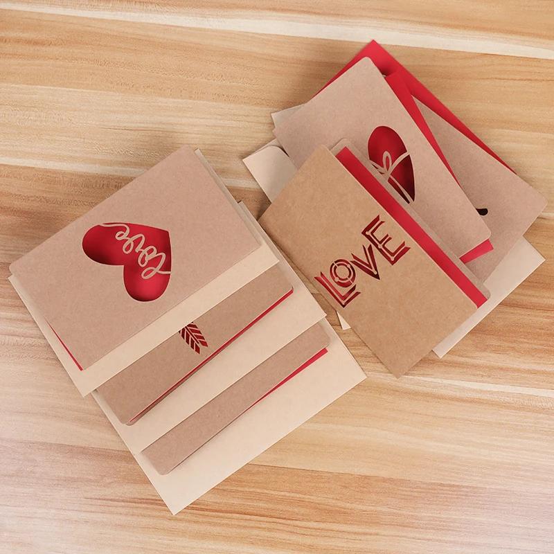 Rose Love Heart Hollowing Paper Card With Envelope Postcard Wedding Invitation Valentines Day Birthday Greeting Cards Gift Favor