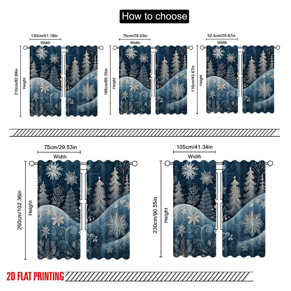 2pcs,2D Plane Printing Pattern Curtains Modern Christmas Snowflakes Polyester Fabric (without Rod) Versatile All Ldeal for