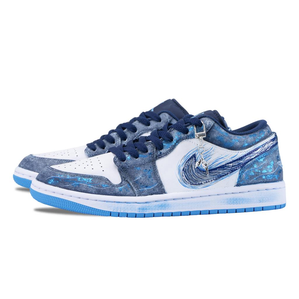 Jordan Air Jordan 1 Fluorescent Wave Chasing The Stars Slip Resistant Abrasion Resistant Low Top 553558-404(Team626-)