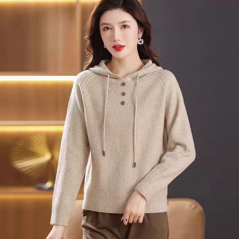 

Hooded Sweatshirt Knitted Sweater for Women In Autumn and Winter Korean Style Loose Pullover Thickened Casual Knitted Sweater One size