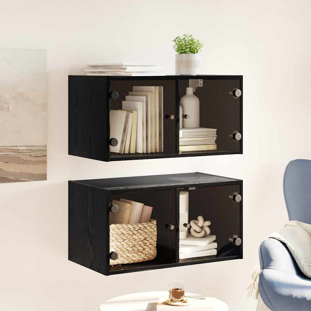 Wall Cabinets 2 pcs Black Oak Effect 68 x 37 x 35 cm