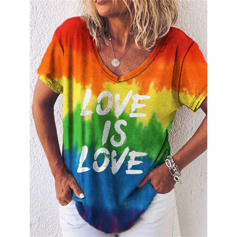 Summer V-neck 3D Cat Flower Colorful Printed Top Fashionable Casual Short Sleeved Women's T-shirts