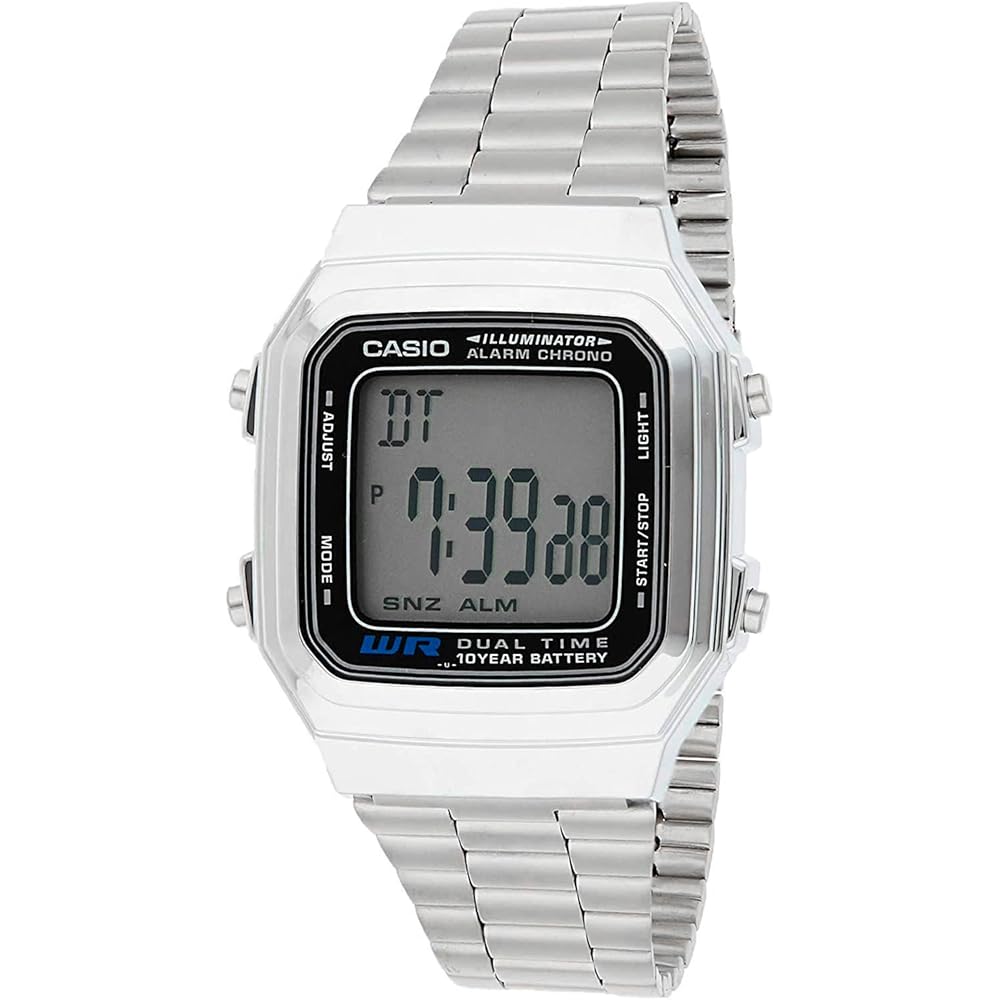 Casio A178WA-1AUDF Digital Watch Stainless Steel Black Face Water Resistant