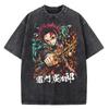 Fashion Tops Anime Demon Slayer Infinity Castle Washed T-shirt Men Fashion Vintage Casual Cotton Top Clothing