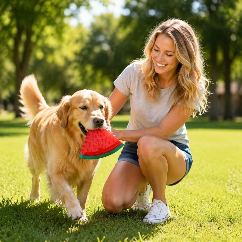 Giocattolo Masticabile Congelabile Riempibile d'Acqua a Forma di Frutta Estiva per Cani con Squeaker per la Pulizia dei Denti e il Gioco Interattivo Materiale Resistente