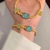 Ancient Gold Sand Cloisonné Bracelet with Colorful Butterfly Ring - Retro High-End Versatile Jewelry