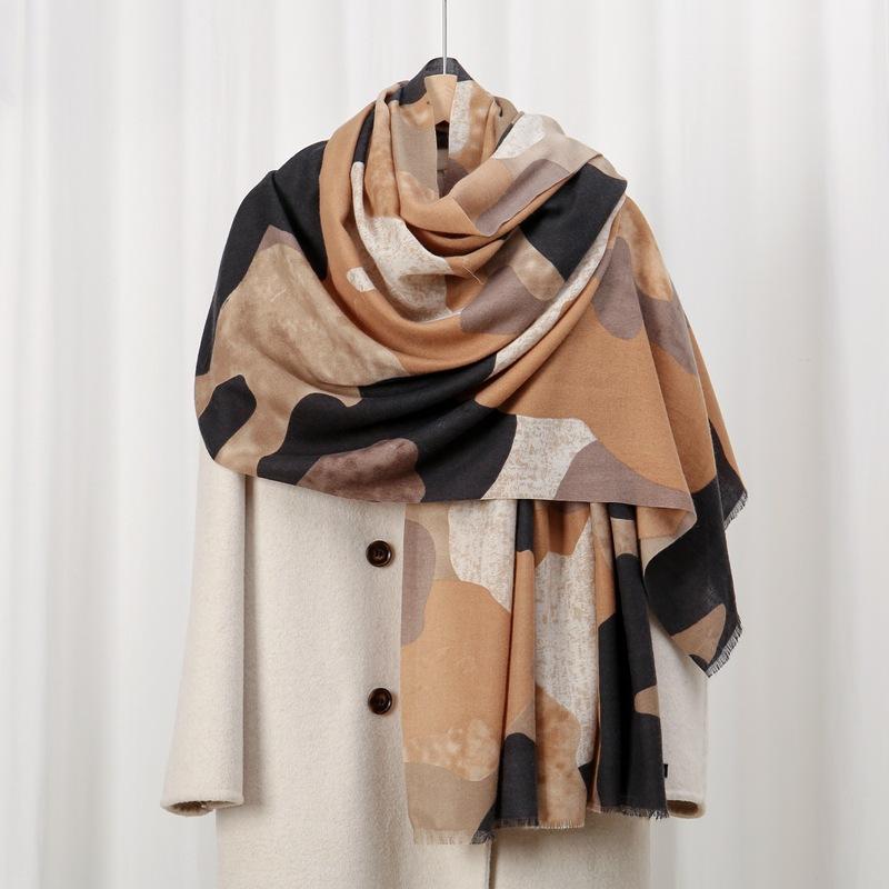 Camouflage Skin-friendly Velvet New Autumn Warm Imitation Cashmere Printed Scarf Geometric Simple Versatile Shawl