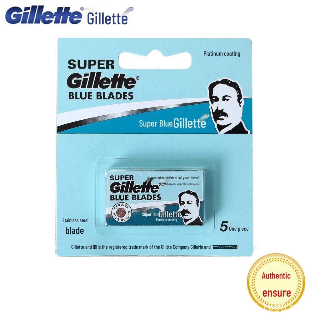 Echte Gillette Super Blue Edelstahl Rasierklingen, 5er-Pack Altmodischer Manueller Rasierer für Herren