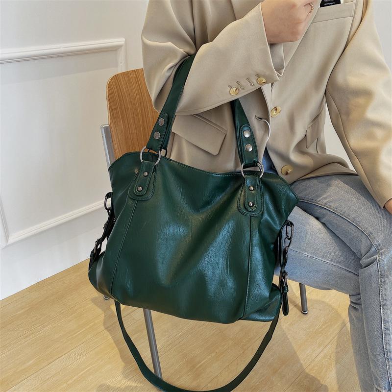 High Quality PU Leather Women Handbag Casual Versatile Tote Bag Large-capacity E Retro Elegant Shoulder Bag for Commuting