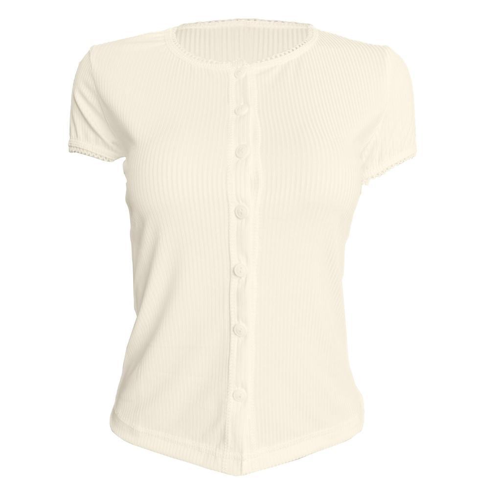 Fashionable Hottie Button Short Sleeve Ribbed Cardigan Top