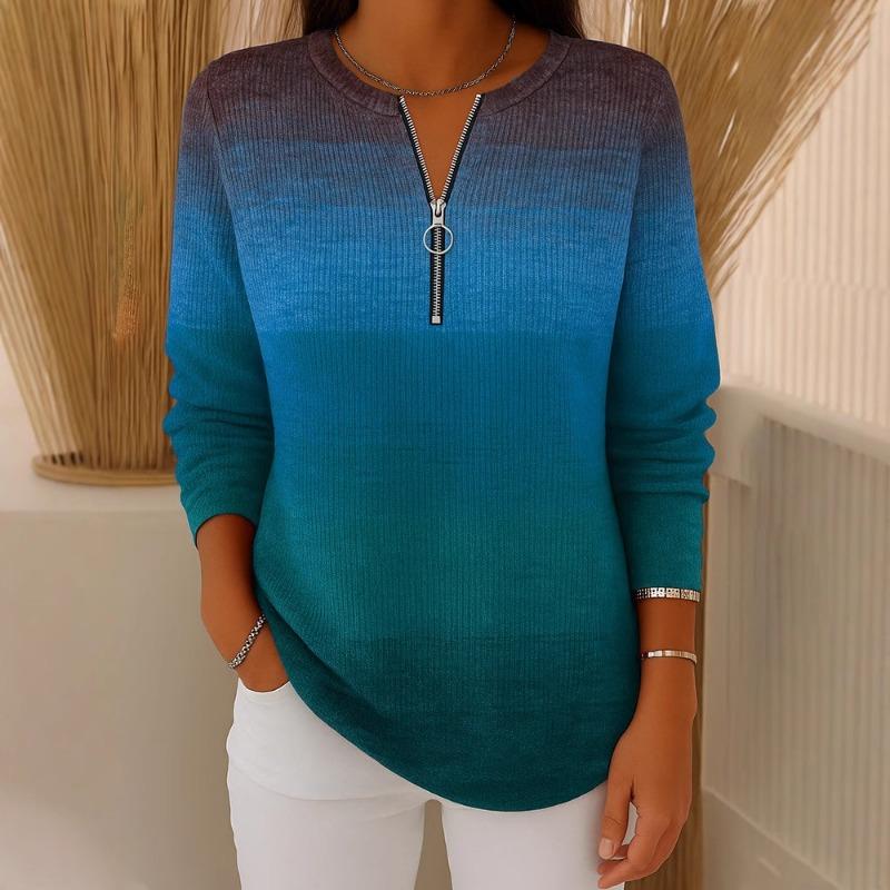 2025 Ny Høst og Vinter Dame Casual V-hals Langermet Løs Genser Trykket Dame T-skjorte