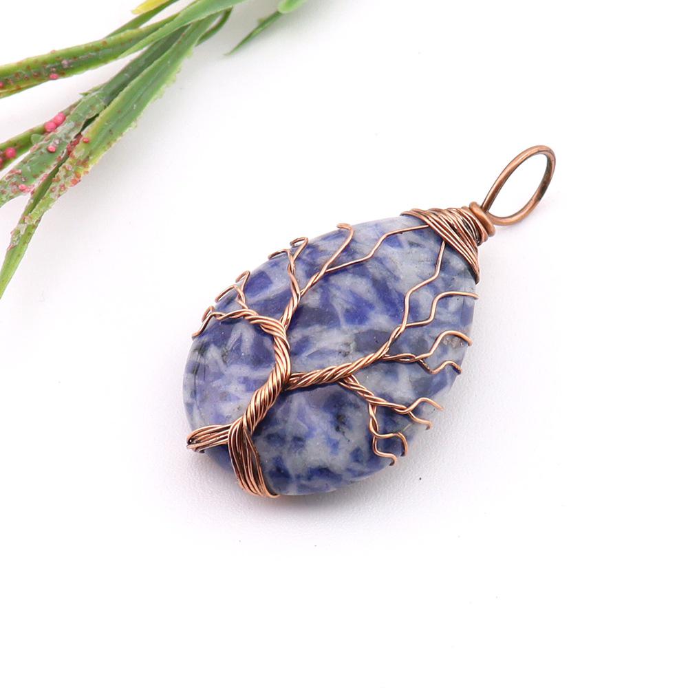 Natural Agate Crystal Tree of Life Pendant Necklace
