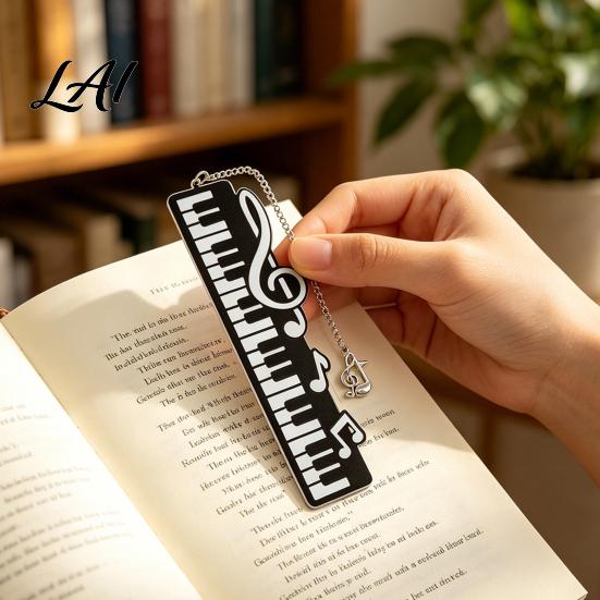 Unique Bookmark With Charm Piano Bookmark Stainless Steel Music Note Page Marker Musical Decorative Book Accessory for Lovers Black White