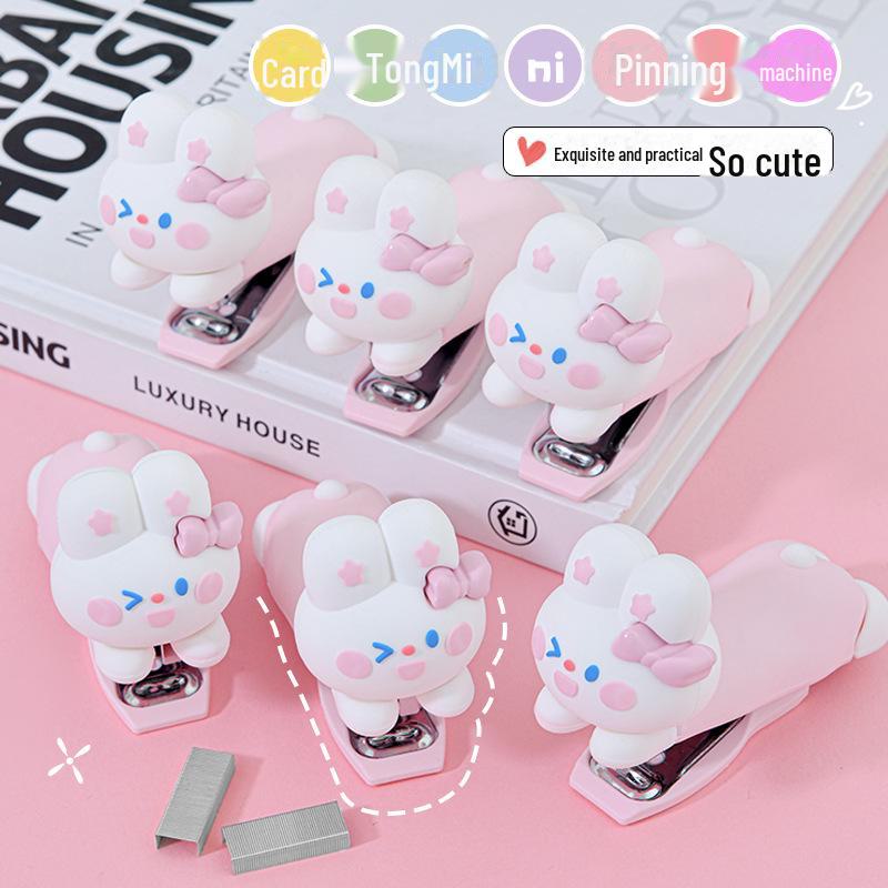 Niedlicher Cartoon-Kaninchen-Hefter mit integriertem Heftklammerentferner – tragbares, kreatives und arbeitssparendes Bindewerkzeug