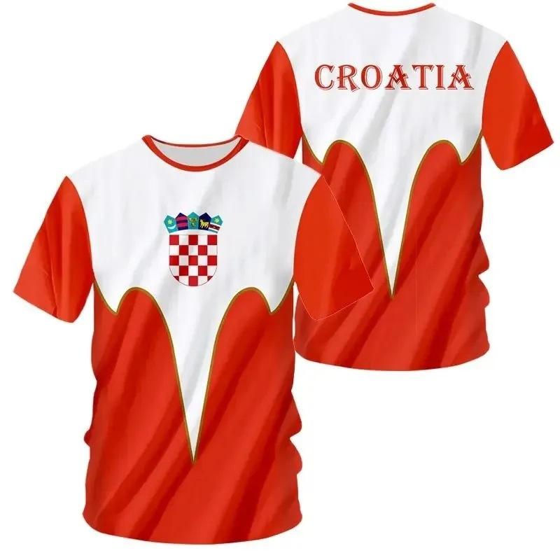 Croatia National Flag and National Emblem 3D Printing Cross-border New Men's Casual Round Neck Short-sleeved T-shirt Factory Direct Sales