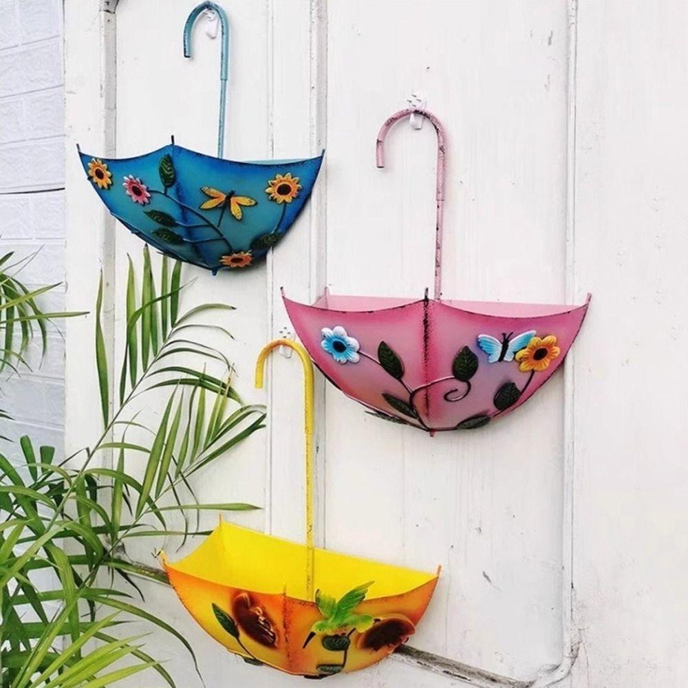 Iron Umbrella Shaped Flower Pot Wall Mounted Succulent Plant Hanger  Indoor Outdoor