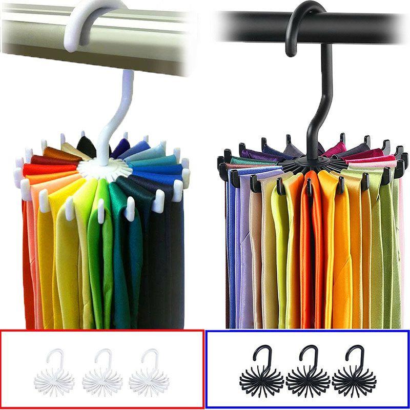 Versatile 20 Rotating Tie Rack Hanger Organizer With Secure Non-slip Arms For Ties