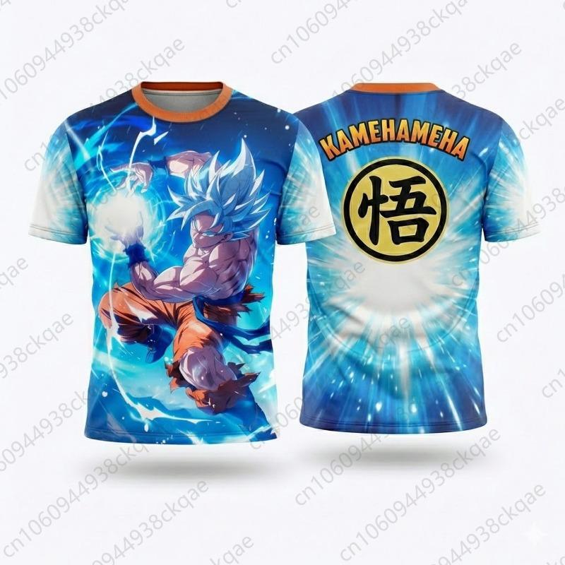 

Dragon Ball Z Goku T-Shirt Super Saiyan Kamehameha 3D Print Men Anime Graphic Tee Kanji Logo S