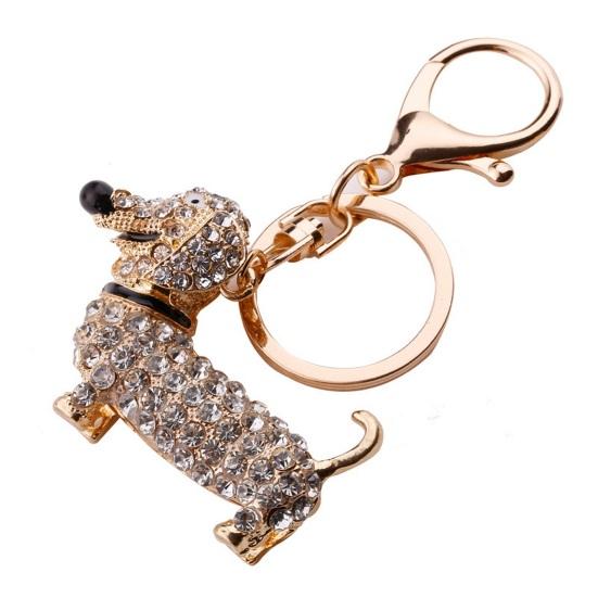 Keychain Pendant, Cartoon Dog Shape Key Holder with Lobster Clasp And Key Ring, Sparkling Rhinestones Inlaid Car Interior Key Chain