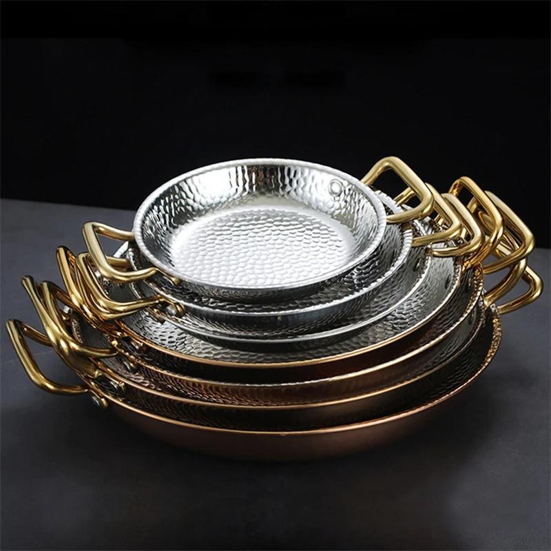 304 stainless steel Spanish seafood rice pot Commercial crayfish plate Flat bottom stewed rice pot Double ear frying pan hotpot