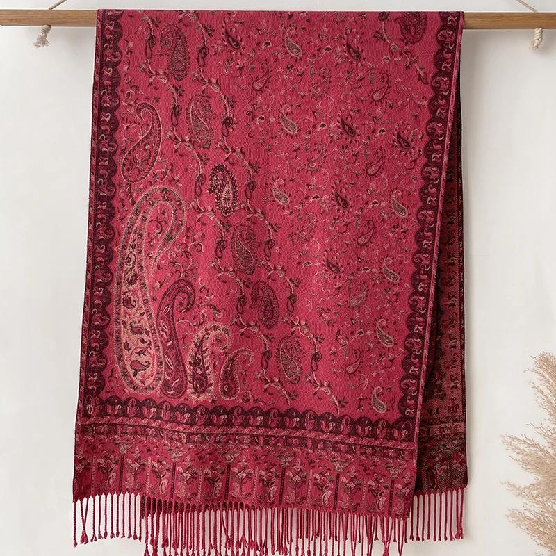 Winter Warm Cashmere Women Paisley Jacquard Scarf Travel Bohemia Style Thicken Tassel Shawl Hijab Wrap Pashmina Floral