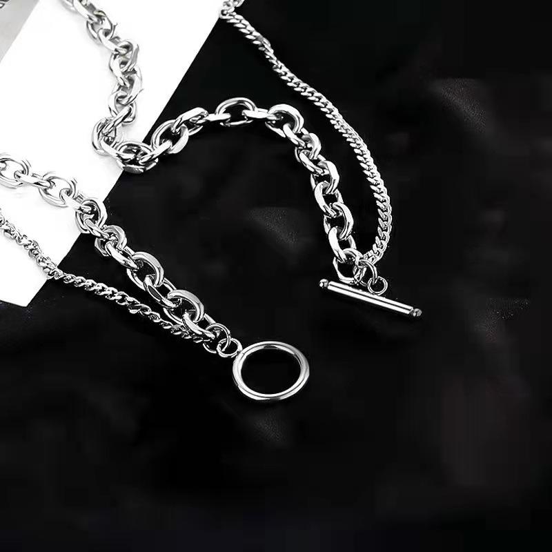 Titanium steel double-layer thick chain ot buckle necklace men and women versatile fashion street hiphop personalized jewelry necklace tide