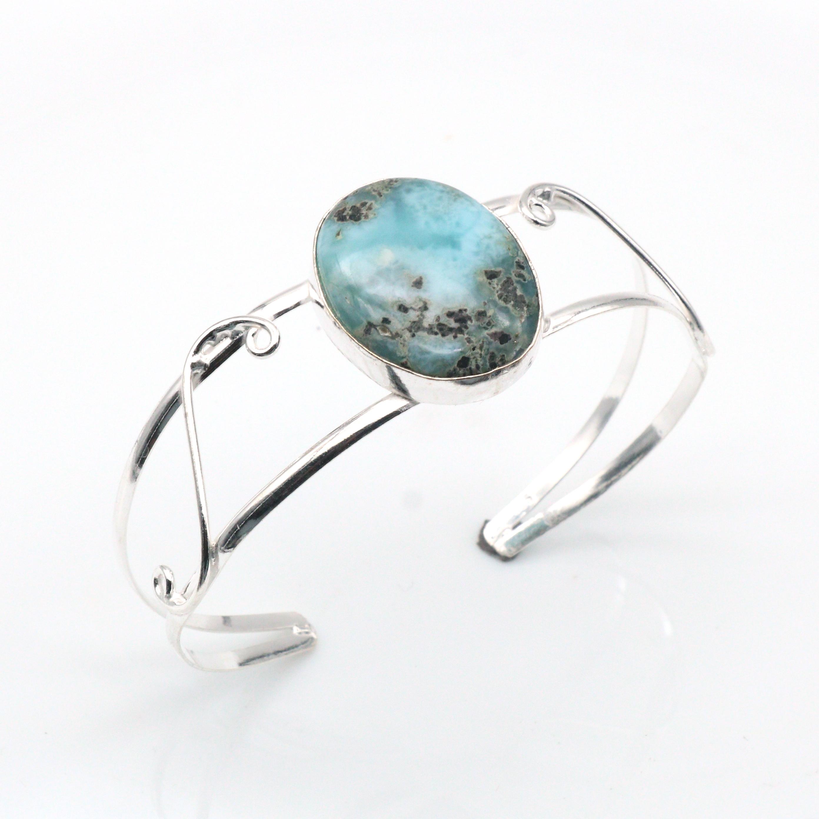 Natural Larimar Bracelet Adjustable 925 Silver Ocean Inspired Jewelry Adjustable синий